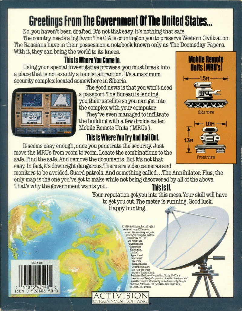 Hacker II: The Doomsday Papers box art for Commodore 64